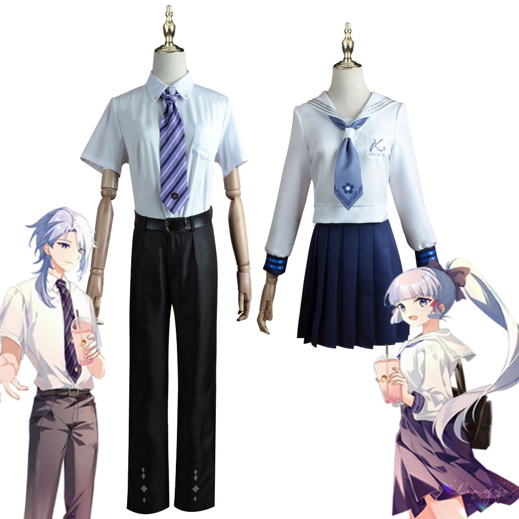 Game Genshin Impact Kamisato Ayaka Ayato JK Cosplay คอสเพลย์ ชุดอนิเมะ ชุดฮาโลวีน วิกผม วิกผมอนิเมะ 
