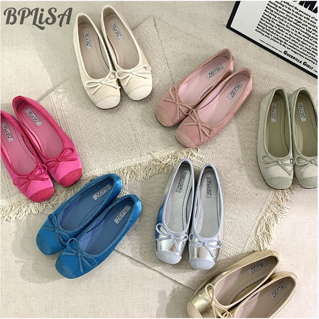 【ราคาถูก】ใหม่ รองเท้าบัลเล่ต์ พื้นนิ่ม ปากตื้น ส้นแบน สีพื้น สไตล์เรโทร สําหรับผู้หญิง 2024