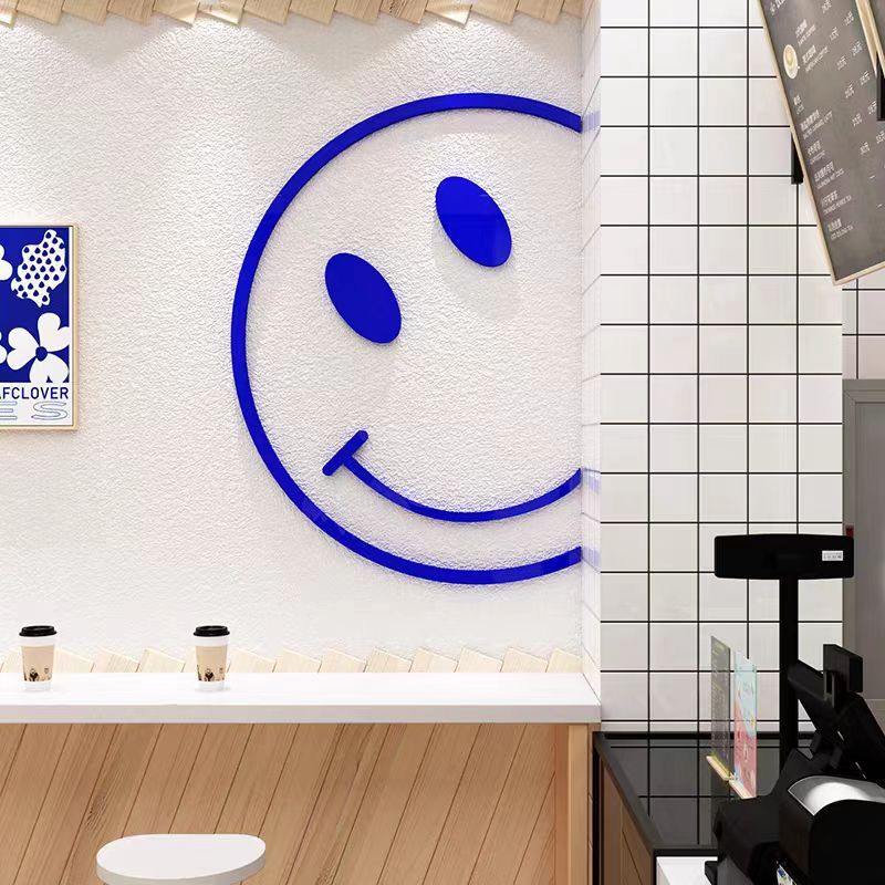 【DAORUI】น่ารัก ins สไตล์ 3D สติ๊กเกอร์ติดผนังอะคริลิใบหน้ายิ้มชานมร้านเสื้อผ้าคาเฟ่กระจกหน้าต่างกระจกประตูกระจกสติ๊กเกอร์กันน้ำ