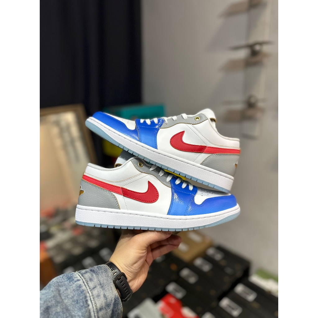 Air A/J 1 Low A/J 1 Low-Top Basketball Shoes "White Blue Red FN8901-84 รองเท้าผู้ชาย