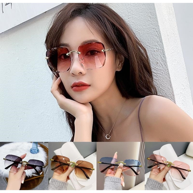 [ซื้อสูง] แฟชั่นgradientแว่นตาสุภาพสตรีuv Protection Shadesแว่นตากันแดดผู้หญิงSquare Framelessแว่นตาใหม่สต็อก