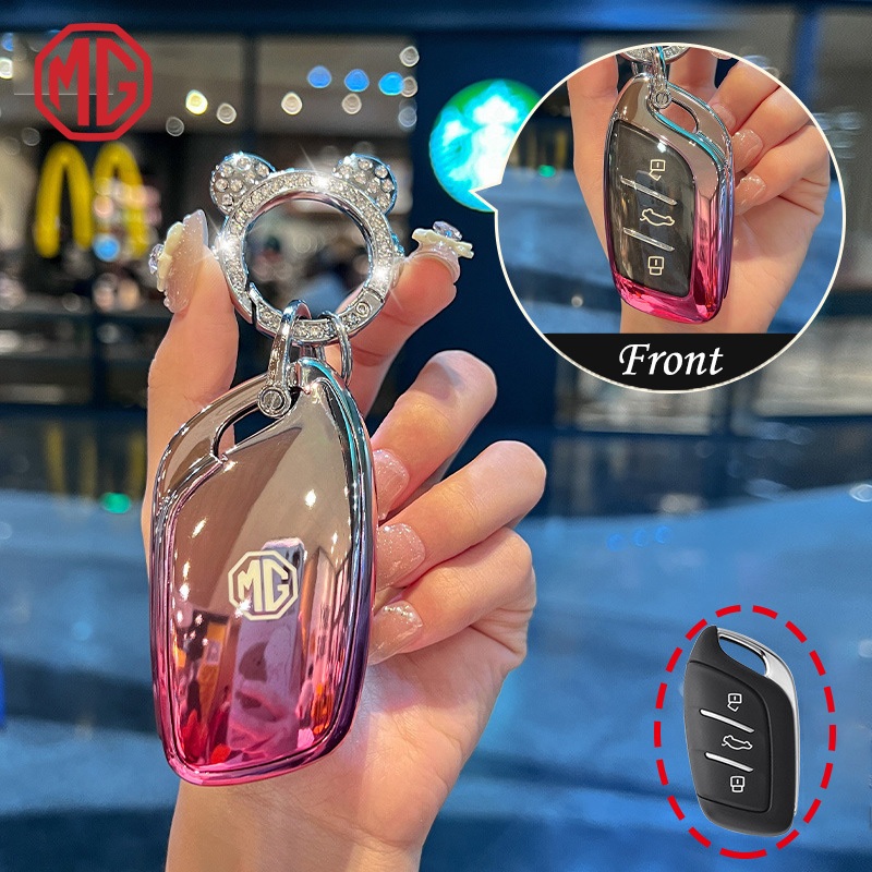 MG เคสกุญแจรถ MG สีไล่ระดับสีล่าสุดสําหรับ MG S5 EV/MG4/MG5/MG HS/MG VS/MG ES พวงกุญแจหมีรวมทุกอย่าง