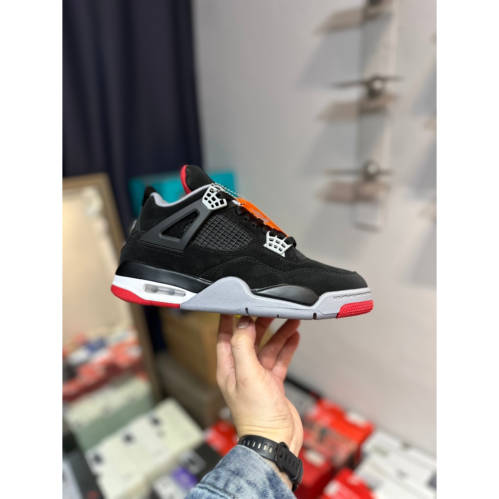 AJ4 Air A/J 4 Retro bred Black Red Bull 308497- 060 ผู้ชายผู้หญิงรองเท้าสบายๆรองเท้าคู่รองเท้า