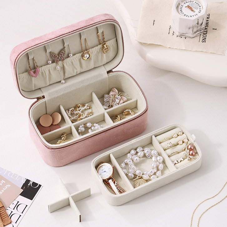 Casegrace กํามะหยี่ Jewellery กล่องเครื่องประดับกระเป๋าเดินทาง 2 ชั้นถาดเครื่องประดับผู้ถือแบบพกพาอเนกประสงค์ต่างหูสร้อยคอแหวนกล่องอุปกรณ์ขนาดใหญ่