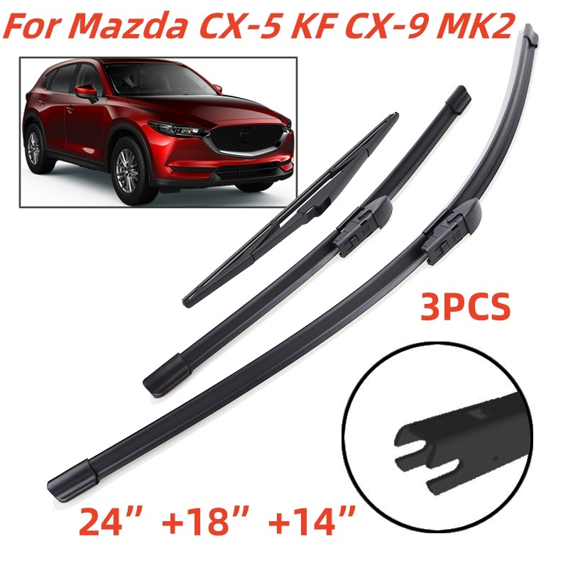 3pcs ใบปัดน้ําฝนด้านหน้าและด้านหลังชุดสําหรับ Mazda CX-5 KF CX-9 MK2 ยาง Wiper 24 + 18 + 14