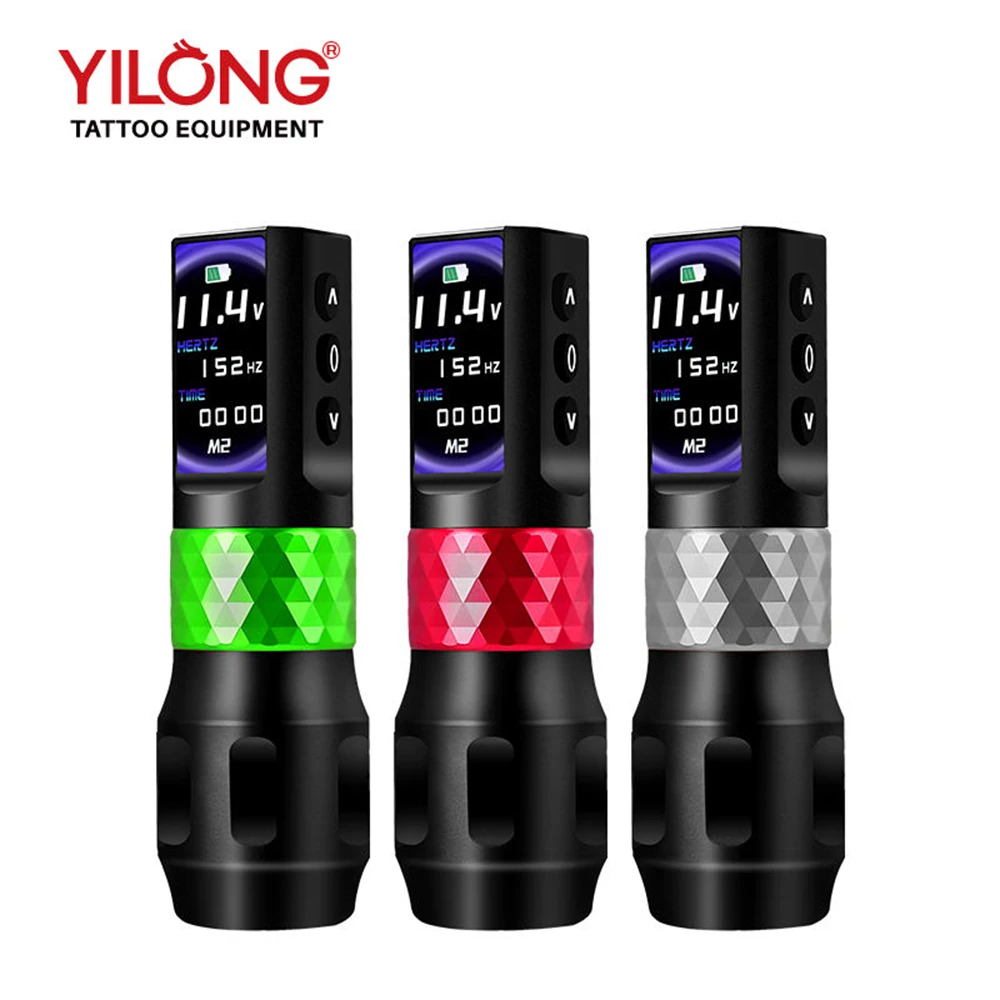 YILONG F6 เครื่องสักไร้สายแบบชาร์จไฟได้ปากกา 2000mah แบตเตอรี่ความจุขนาดใหญ่ OLED จอแสดงผลดิจิตอลปาก