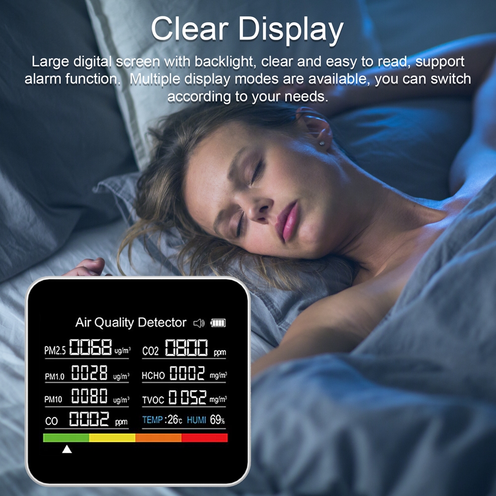 จัดส่งภายในประเทศ！！เครื่องวัดค่าฝุ่นในอากาศ 9 In1 Air Quality Detector PM 2.5 แบบพกพา วัดผลแบบ Real-