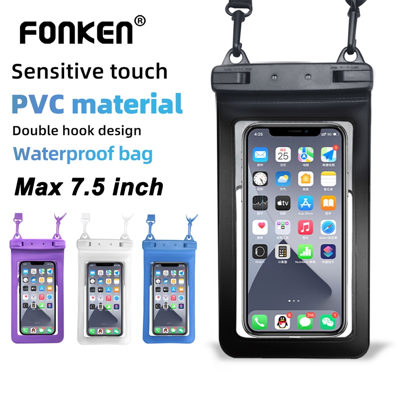 Fonken เคสโทรศัพท์มือถือ กันน้ํา มีตะขอคู่ พร้อมสายคล้อง สําหรับ Max 6.7 7.5 นิ้ว