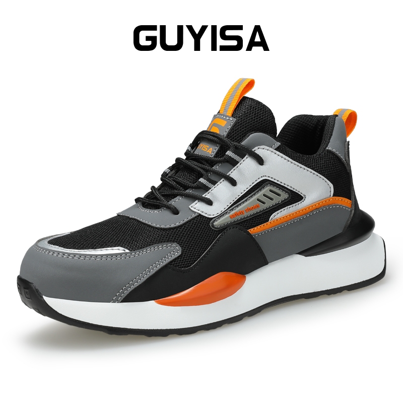Guyisa รองเท้าเซฟตี้ ฝานิ้วเท้า เหล็ก ตัดต่ํา ป้องกันนิ้วเท้า เบาพิเศษ ป้องกันพื้นรองเท้าของเท้า 37-45 0283