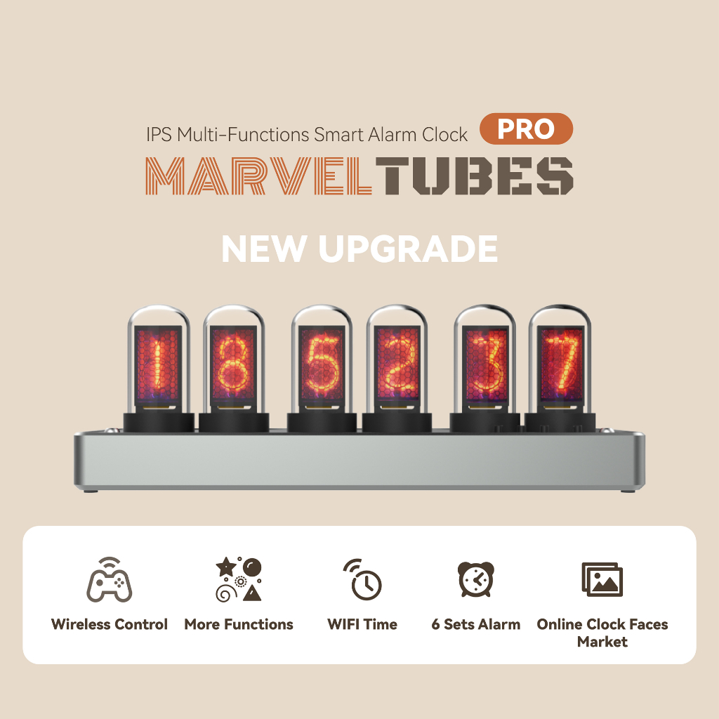 -LW- นาฬิกาตั้งโต๊ะตกแต่งสร้างสรรค์ RGB นาฬิกาดิจิตอล Analog Glow Tube นาฬิกาหน้าจอ IPS อลูมิเนียมวัสดุแก้วหลอด IPS PRO