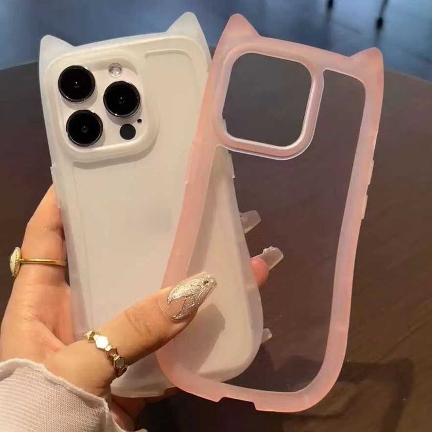 ใหม ่ สนุกแมวหูออกแบบโปร ่ งใสซิลิโคนนุ ่ มTPU Anti Dropโทรศัพท ์ สําหรับIPhone 11 12 13 14 15 Pro Max Plusกันกระแทกกรณี