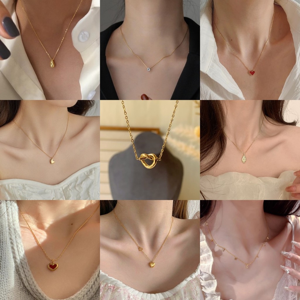 Love2self สร้อยคอสเตนเลส 18K ประดับลูกปัดสองชั้น รูปหัวใจ เพทาย สไตล์วินเทจ สําหรับผู้หญิง WXL