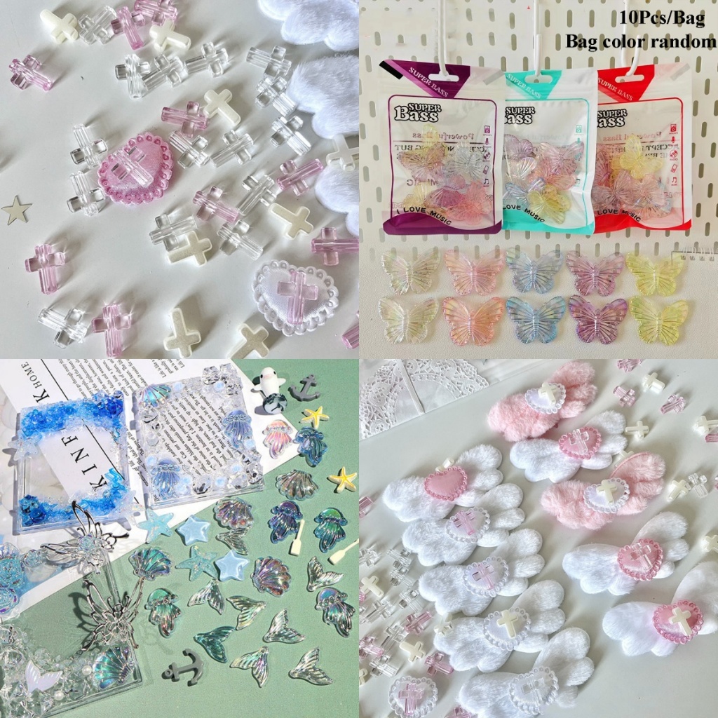 ชุดลูกปัดเรซิ่น รูปไม้กางเขน 3D แฮนด์เมด DIY สําหรับตกแต่งสร้อยคอ สร้อยข้อมือ 10 ชิ้น