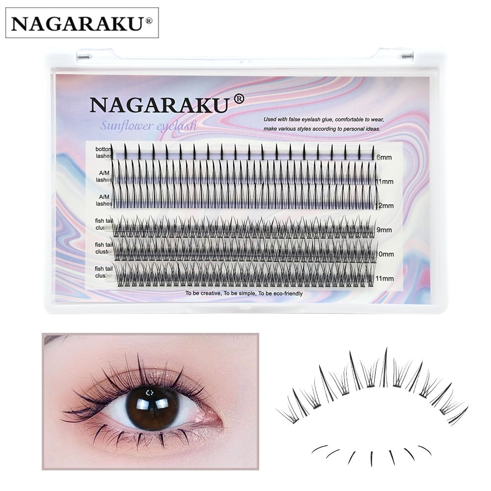 Nagaraku DIY Sunflower Spike Comic Lashes แหนบผ้าฝ้าย Bonded Cluster Lash Eyelash Extension แต่งหน้าความงาม Home Supplies