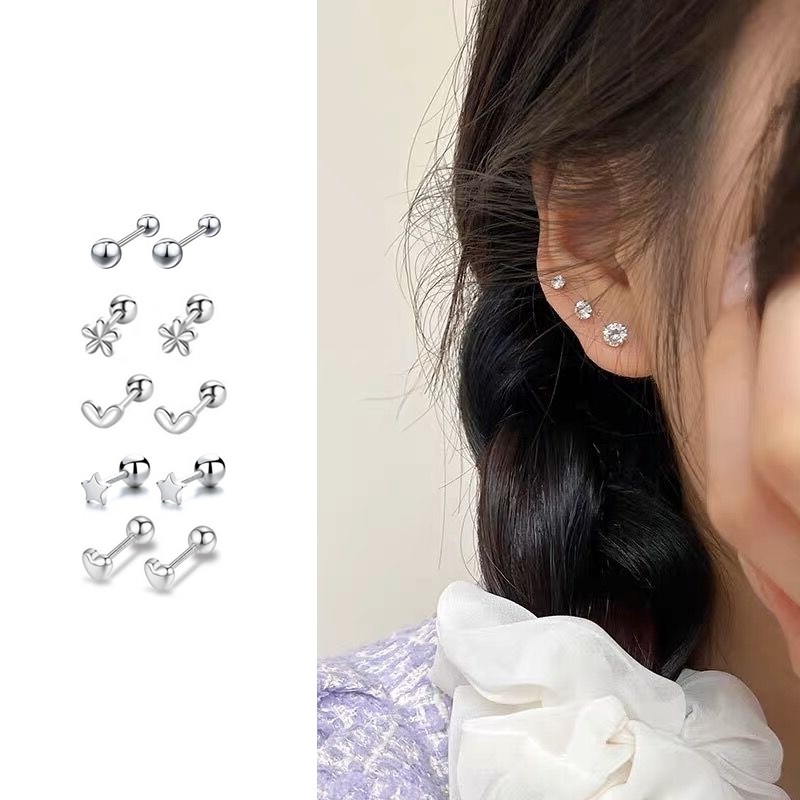 Jojo COCO ต่างหูสตั๊ด ชุบเงิน S925 ประดับเพชร เพทาย รูปหัวใจ ดาว