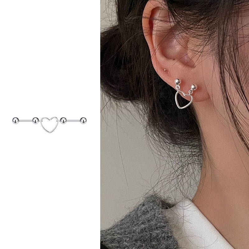 Jojo COCO 1 ชิ้น S925 เงินสไตล์เกาหลีหูคู่ต่างหูเจาะ All-in-one Love หูกระดูกเล็บสําหรับผู้หญิง