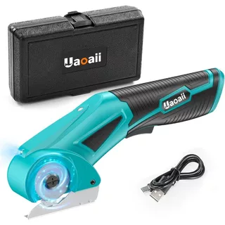 Uaoaii กรรไกรไฟฟ้าไร้สาย 4V เครื่องตัดกล่องกระดาษไฟฟ้า w/เคสเก็บของ, ล็อคนิรภัยและไฟ LED เครื่องตัดผ้าแบบชาร์จไฟได้เครื่องตัดโรตารี่สําหรับหนัง Felt