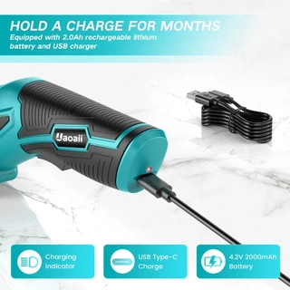 Uaoaii กรรไกรไฟฟ้าไร้สาย 4V เครื่องตัดกล่องกระดาษไฟฟ้า w/เคสเก็บของ, ล็อคนิรภัยและไฟ LED เครื่องตัดผ้าแบบชาร์จไฟได้เครื่องตัดโรตารี่สําหรับหนัง Felt