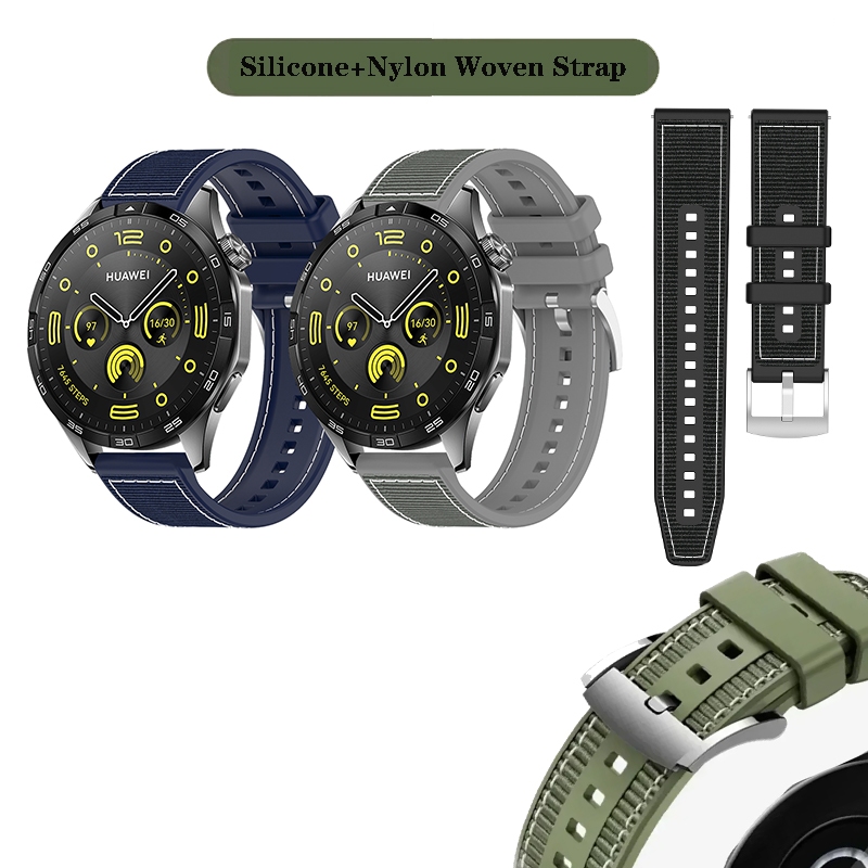22 มม.ใหม่ซิลิโคน + สายทอไนลอนสําหรับ Huawei Watch 3 / 4 / GT4 46 มม. / GT3 SE / GT2 Pro / GT 2E 3 4 46 มม. / Buds