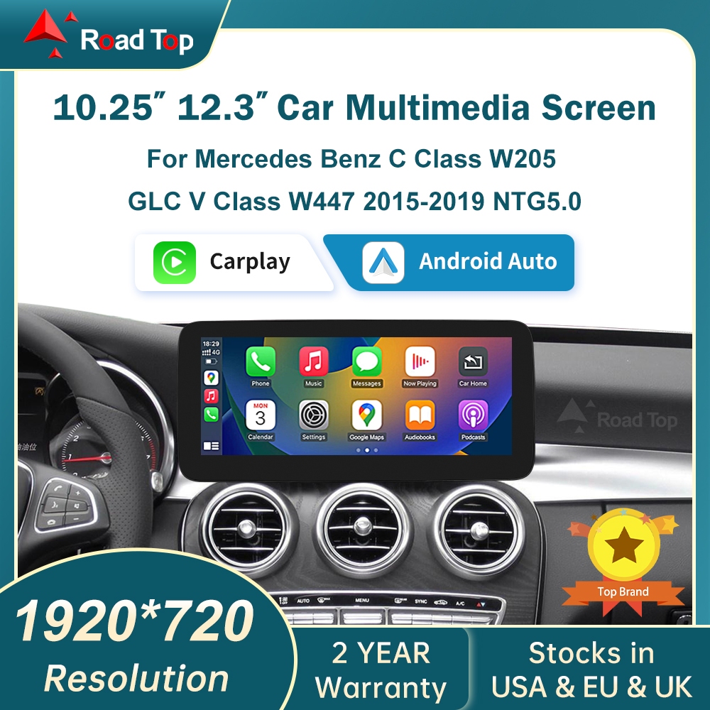 1920*720 Linux ระบบหน้าจอสัมผัสไร้สาย CarPlay Android Auto สําหรับ Mercedes-Benz C Class W205 GLC V Class W447 2015-2018 NTG5.0 บลูทูธเครื่องเล่นมัลติมีเดียหัวหน้าจอหน่วย