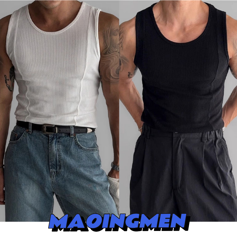 [MAOINGMEN ]  (1 กล่อง มี 2 ตัว) เสื้อกล้าม แขนกุด สีพื้น เรียบง่าย สําหรับผู้ชาย ใส่ออกกําลังกาย ฟิตเนส เสื้อกล้ามสไตล์อเมริกันแห้งเร็ว