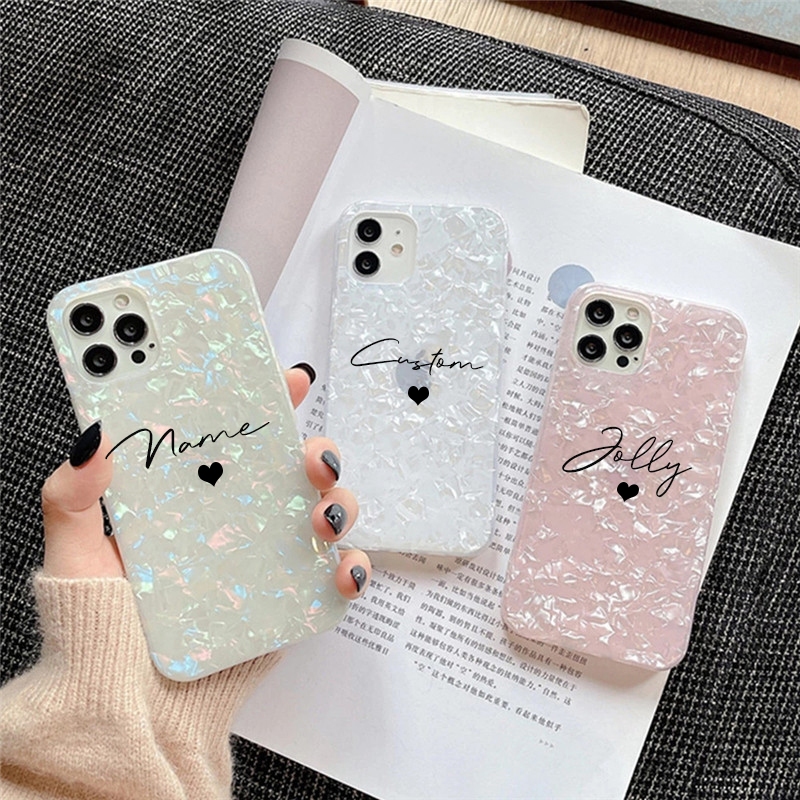 ส่วนบุคคลชื่อซิลิโคนนุ่มเคสโทรศัพท์สําหรับ iphone 15 14 Pro MAX 13 11 12 Pro MAX Marble Texture ประกาย Lucuxy ปกหลังสําหรับ 7 8 plus XS MAX
