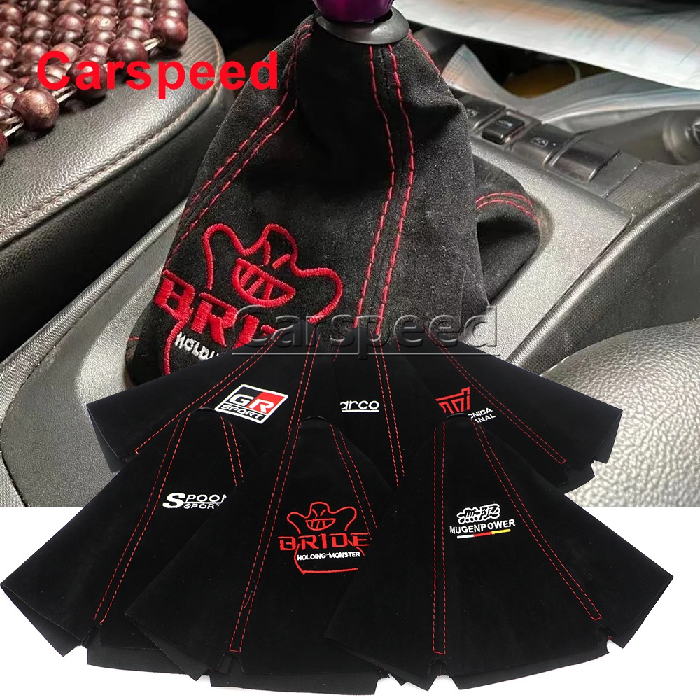 Jdm สไตล์หนังนิ่มหนังเกียร์ Shift Knob Boot Cover Shifter Lever Collars สําหรับ Universal คู่มือรถ Sparco เจ้าสาว Mugen STI GR กีฬาช้อน