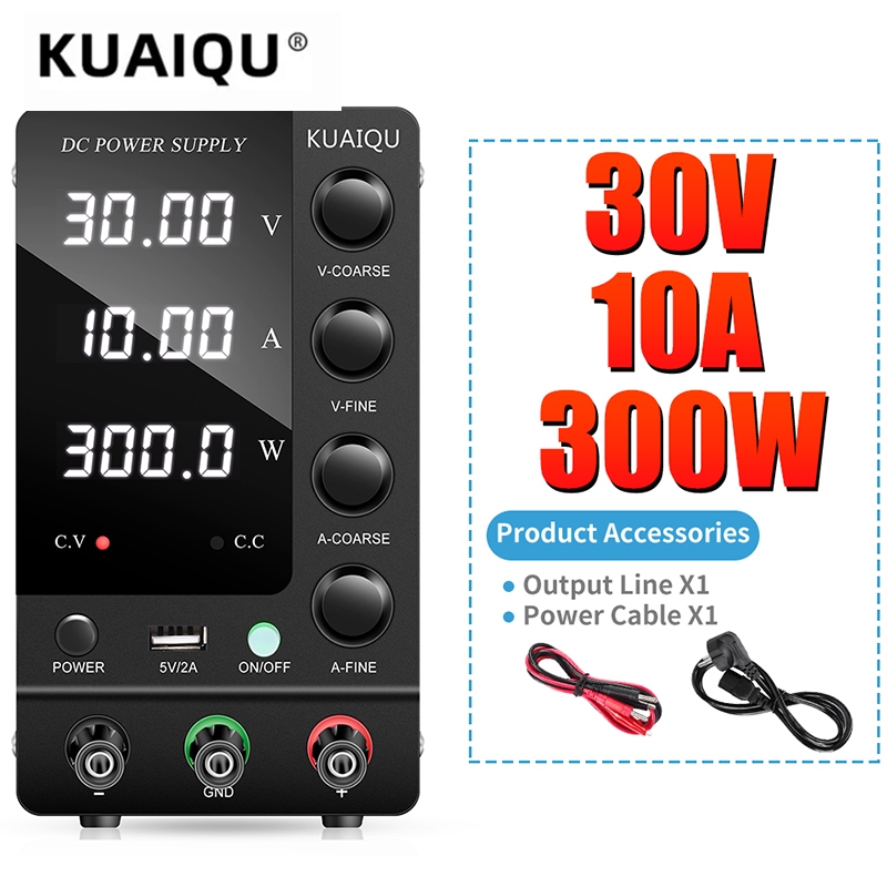【การจัดส่งในประเทศไทย 】KUAIQU DC power supply 30V 10A ปรับค่าได้ กำลังสูงสุด 300W สำหรับซ่อมโทรศัพท์มือถือ ซ่อมเมนบอร์ด สี่ปุ่มปรับ อินเตอร์เฟซ USB