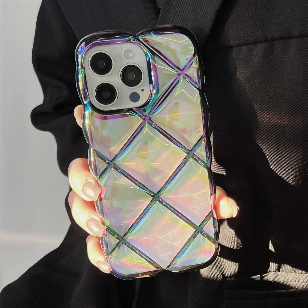 ชุบเพชร Lattice เคสโทรศัพท ์ สําหรับ iPhone 15 13 14 12 11 Pro Max Plus Gloosy ขนมปังรูปแบบป ้ องกันกันกระแทก