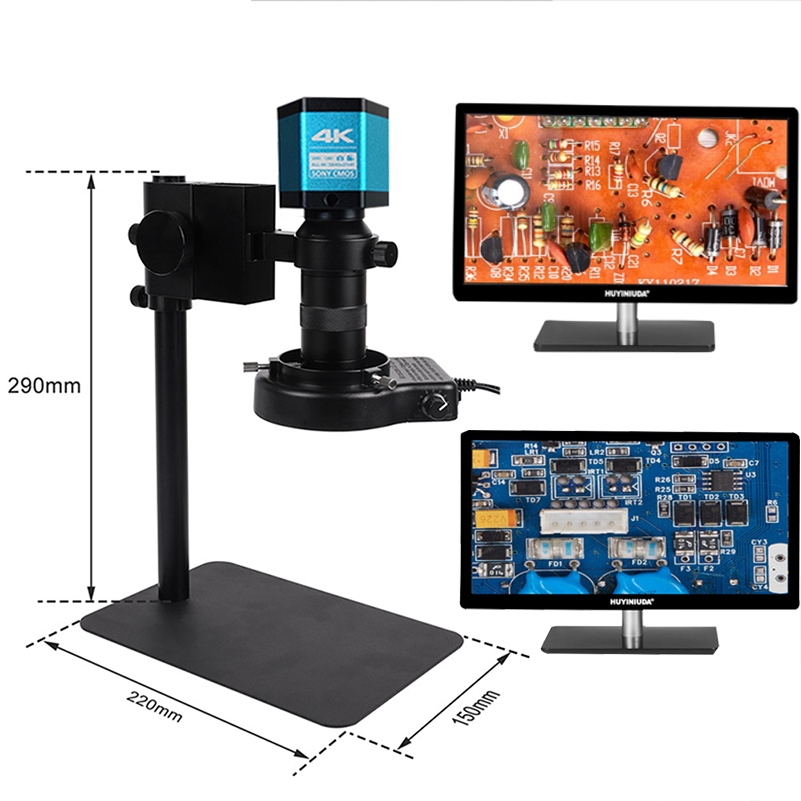 Yizhan 4K HDMI 48MP กล้องกล้องจุลทรรศน์ดิจิตอล, กล้องจุลทรรศน์อิเล็กทรอนิกส์สําหรับซ่อมโทรศัพท์มือถือ (เลนส์ 130X C Mount + ไฟวงแหวน LED + ขาตั้งโลหะ)