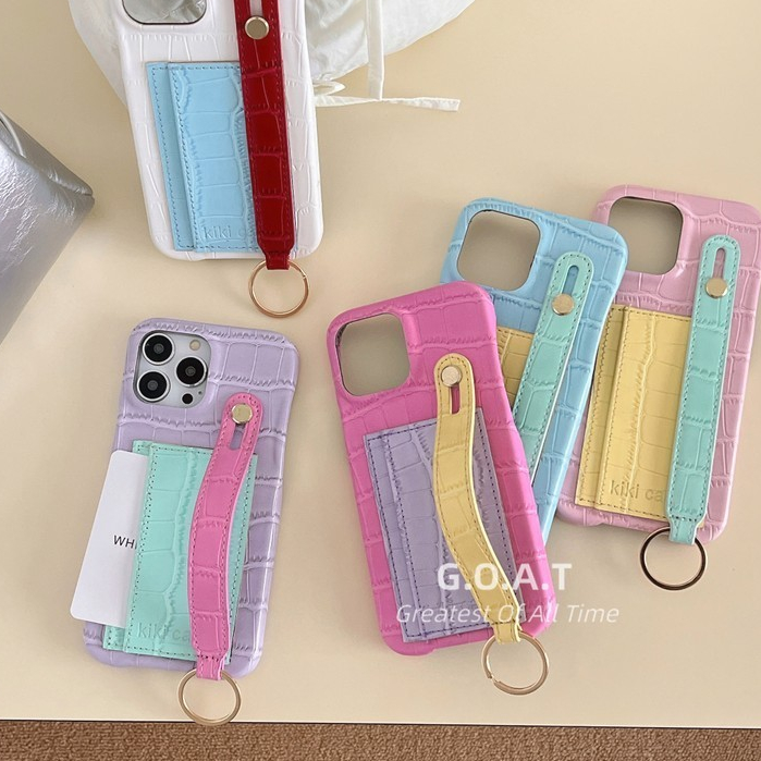 🚀Fast shipping🍭🟣  สีน่ารัก+สายรัดข้อมือ+กระเป๋าบัตรสําหรับ iPhone 17 16 15 12 14 13 Pro Max iPhone 11 เคสiPhoneป้องกันAnti-Dropปกหลังกรณี