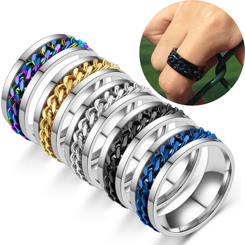 1pc แฟชั ่ นสแตนเลสหมุนได ้ แหวนคู ่ Spinner แหวนผู ้ หญิง Man 's Punk เครื ่ องประดับ Party ของขวัญ