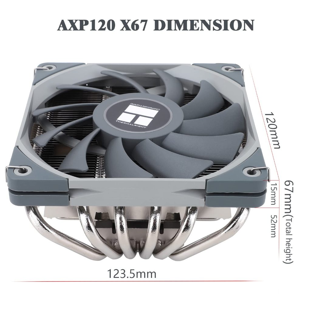 Thermalright AXP120-X67 หม้อน้ํา CPU 6 ท่อความร้อนรายละเอียดต่ํา CPU Air Cooler พร้อม Quite 120 มม.PWM พัดลมหม้อน้ําความสูง 67 มม.ความสูงสําหรับ AM4/AM5Intel LGA 1700/1150/1155/1156/1200 - รูปที่ 6