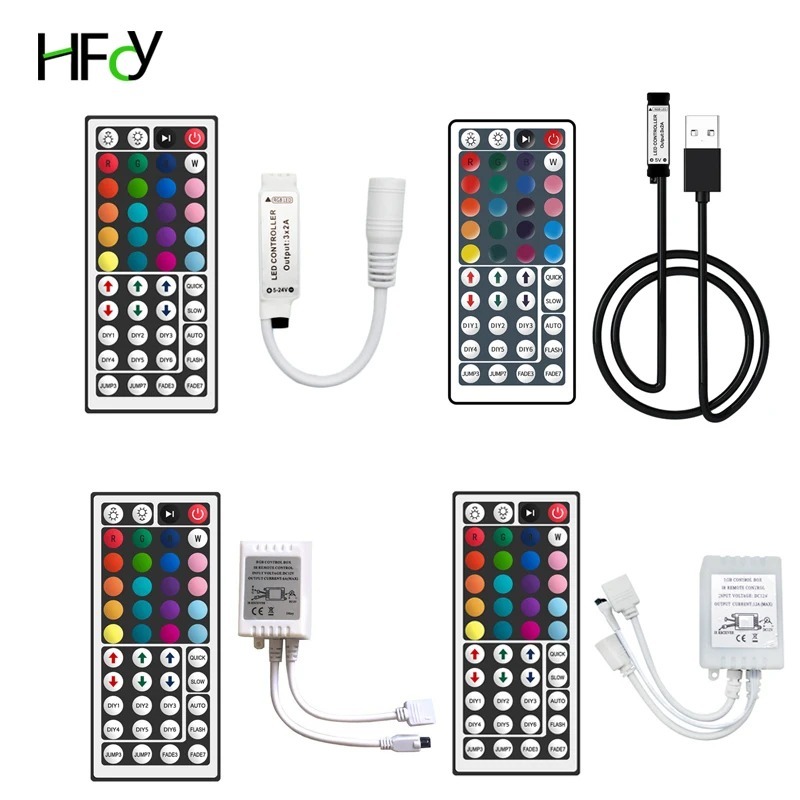 Rgb LED Controller 44 Key Single/Dual Output Connectors DC 12V 24V IR รีโมทคอนโทรลสําหรับ 5050 3528/2835 RGB LED Strip Light