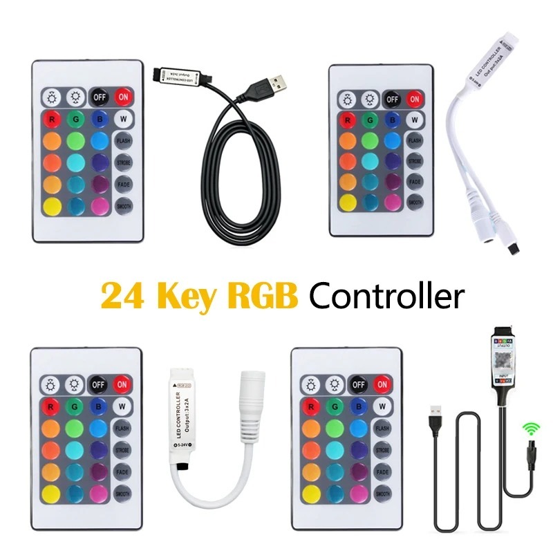 Usb 24Key RGB Led Controller 5V 12V IR Remote RGB Led Dimmer อินเทอร์เฟซ USB 4 พินใช้กับ 2835 5050 3528 RGB ไฟ Led Strip
