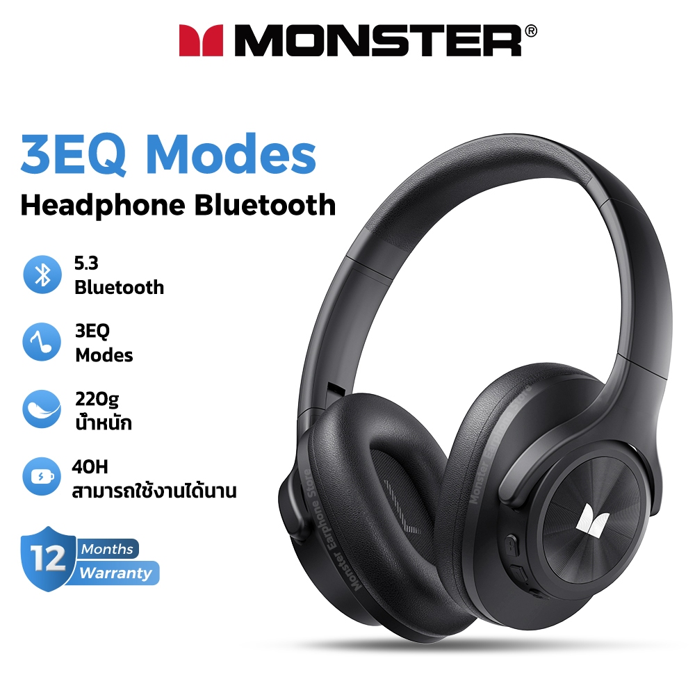Monster MISSION 200 หูฟังบลูทูธ Bluetooth 5.3 3EQ Noise Reduction Headphone Low Latency Gaming หูฟัง with MIC หูฟังครอบหู
