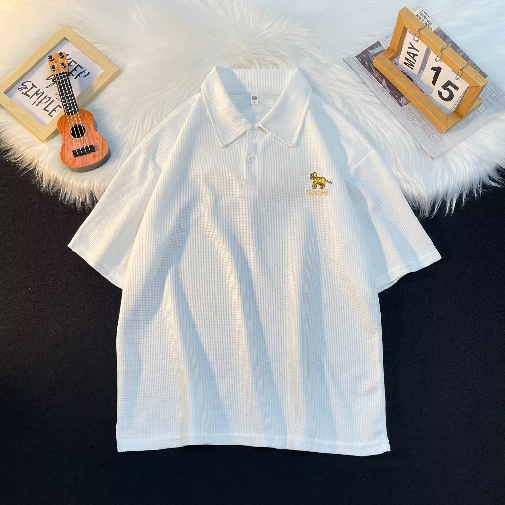 เสื้อยืดแขนสั้นลําลอง แบบครึ่งแขน ทรงหลวม ลายวาฟเฟิล เหมาะกับฤดูร้อน สไตล์สตรีท สําหรับผู้ชาย - รูปที่ 3