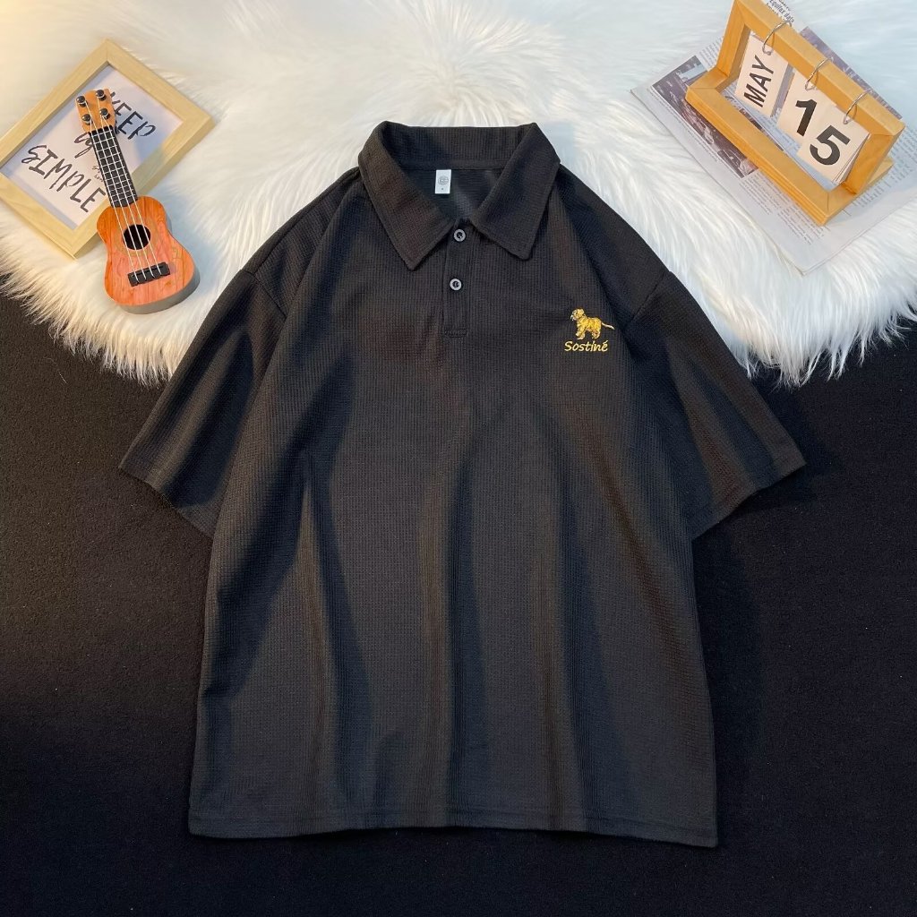 เสื้อยืดแขนสั้นลําลอง แบบครึ่งแขน ทรงหลวม ลายวาฟเฟิล เหมาะกับฤดูร้อน สไตล์สตรีท สําหรับผู้ชาย - รูปที่ 4