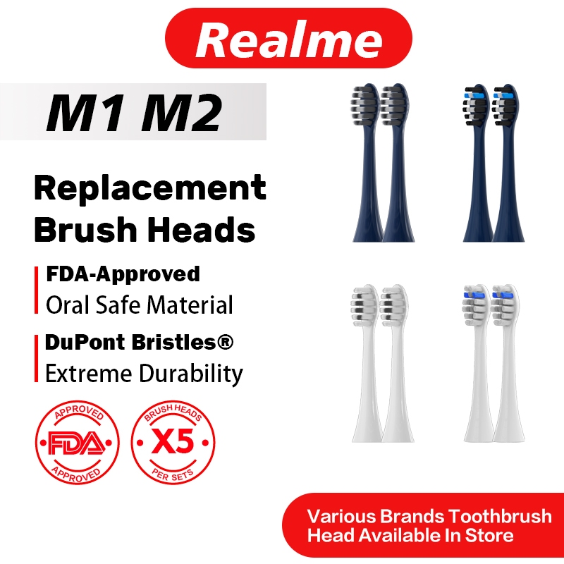 เปลี่ยนหัวแปรงสีฟันใช้งานร่วมกับ Realme,5 PCS Professional หัวแปรงสีฟันไฟฟ้าหัวแปรง Refill สําหรับ Realme M1 M2