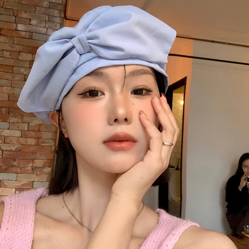 เวอร์ชั่นเกาหลี Bowknot Beret หญิงฤดูใบไม้ผลิฤดูร้อนสไตล์ญี่ปุ่นสดบางสไตล์ Face ม่านบังแดดขนาดเล็ก All-Match จิตรกรหมวก