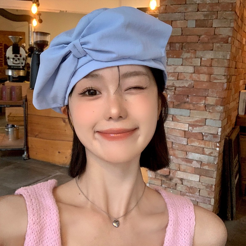 เวอร์ชั่นเกาหลี Bowknot Beret หญิงฤดูใบไม้ผลิฤดูร้อนสไตล์ญี่ปุ่นสดบางสไตล์ Face ม่านบังแดดขนาดเล็ก All-Match จิตรกรหมวก - รูปที่ 2