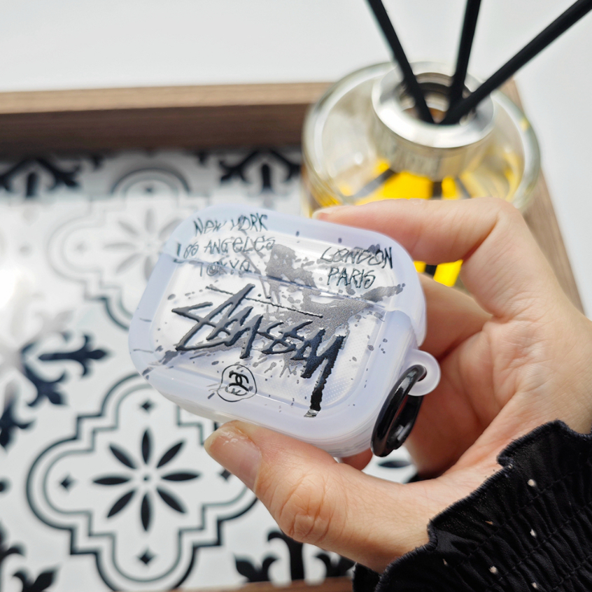 Stussy เคสหูฟังสําหรับ AirPods 4 กรณีโปร่งใสหูฟังป้องกันกรณีสไตล์ใหม่สําหรับ AirPodsPro2 หูฟังป้องกันกรณีใช้งานร่วมกับ AirPodsPro กรณี AirPods2gen กรณี