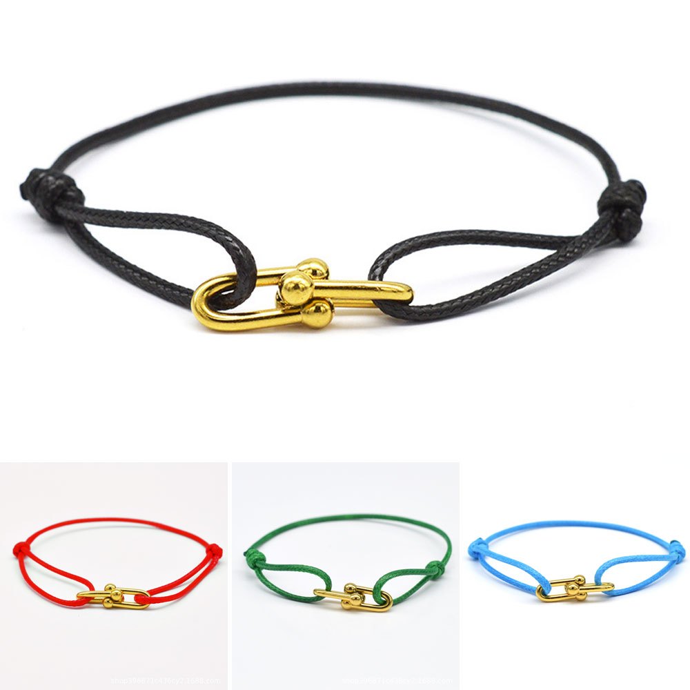 Simple Bamboo Horseshoe Buckle Bracelet Braided Ribbon Adjustable DIY Rope Bracelets Women Men Stainless Steel Jewelry