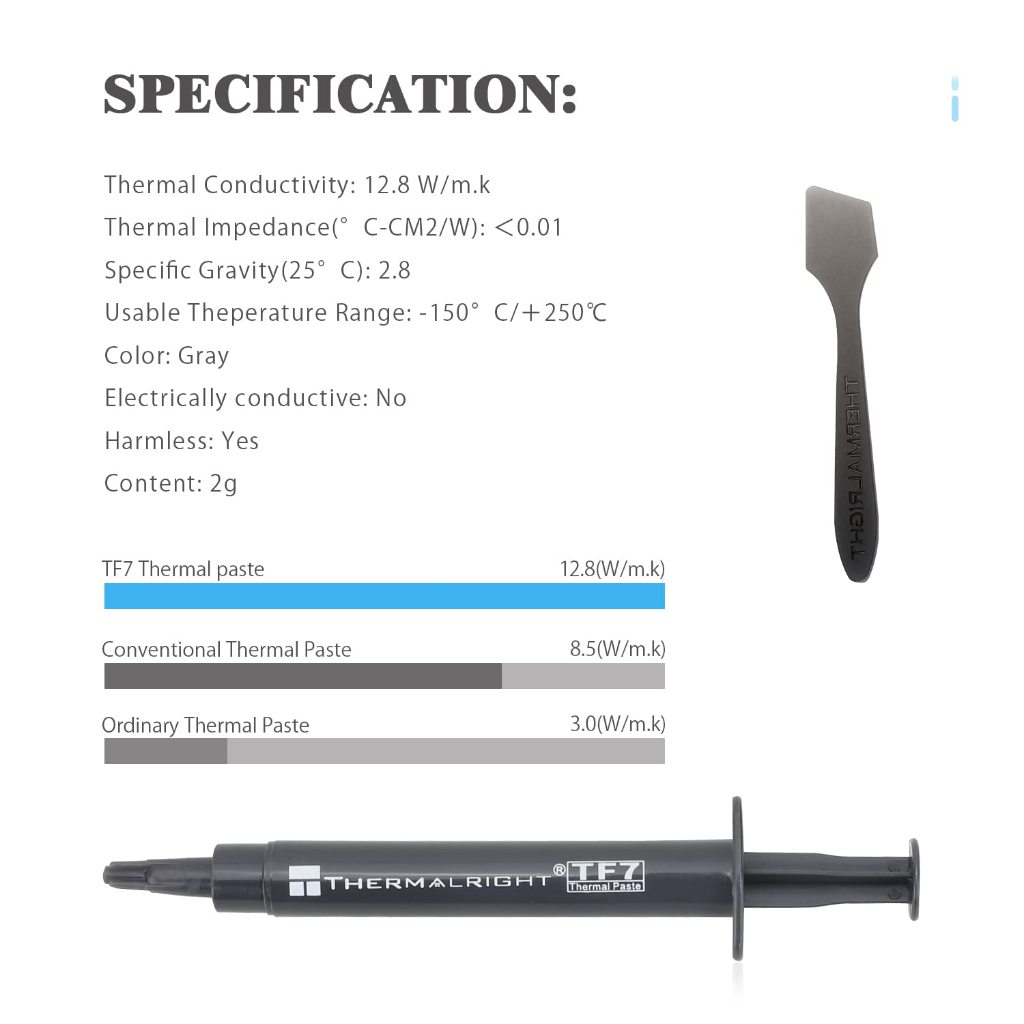 Thermalright TF7 2g การนําไฟฟ้าความร้อนเป็น 12.8 W/mk Thermal Paste Compound สําหรับคูลเลอร์กราฟิกการ์ด CPU จาระบีความร้อนแล็ปท็อปจาระบีความร้อน