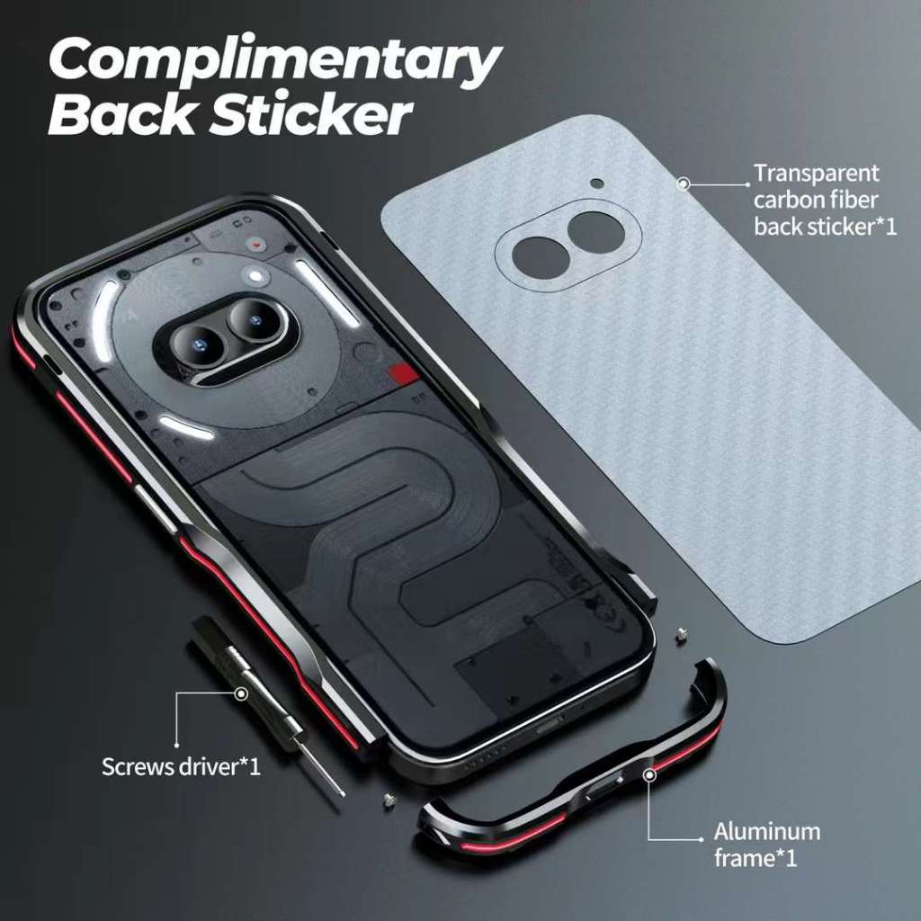 ใหม่! เกราะกันกระแทกกันชนโลหะอลูมิเนียมเคสโทรศัพท์สําหรับ Nothing Phone 2A Plus 2A + คาร์บอนไฟเบอร์กลับสติกเกอร์