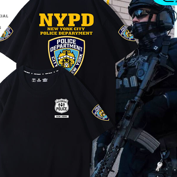 ฤดูร้อน nypd ป้ายพิมพ์เสื้อยืดสีดําผู้ชายยุทธวิธีเสื้อผ้าเสื้อผ้าด้านบนครึ่งแขน