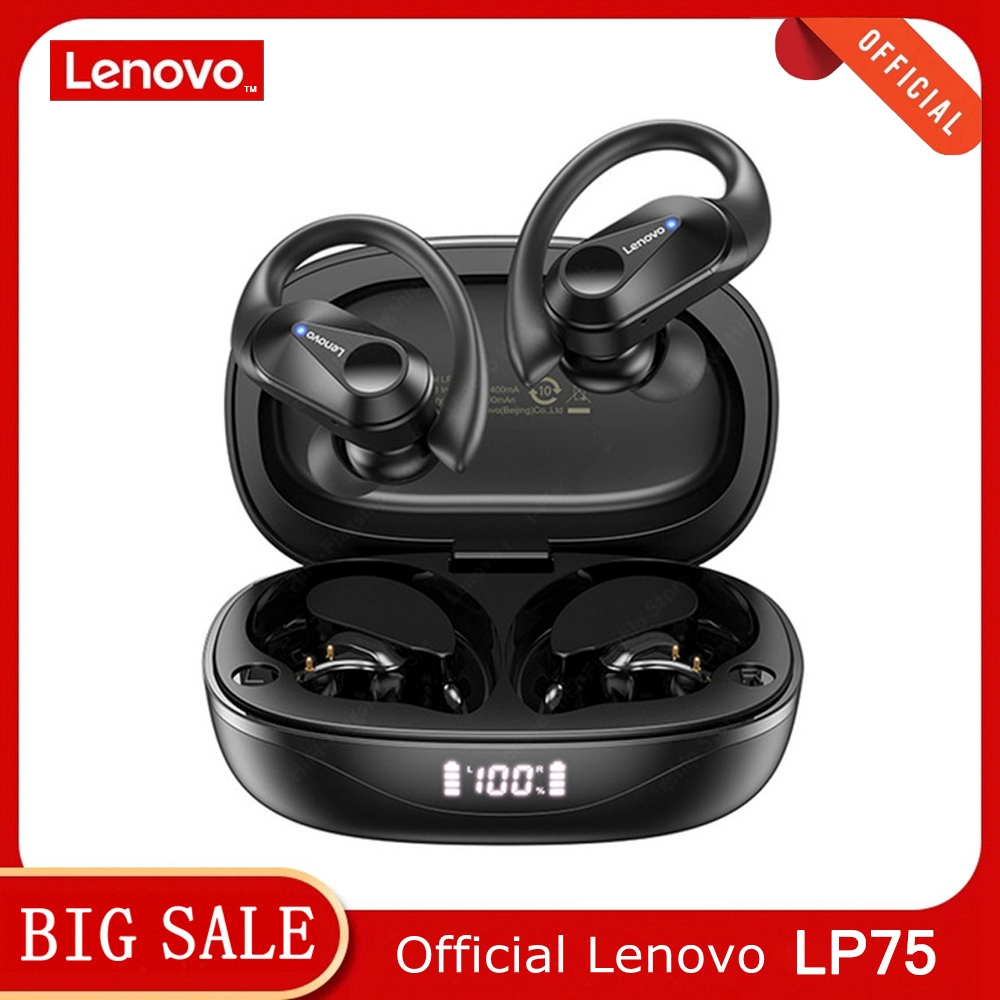 Lenovo thinkplus LP75 TWS 5.3 ชุดหูฟังไร้สายชุดหูฟังบลูทูธกีฬาชุดหูฟังจอแสดงผลดิจิตอล LED ลดเสียงรบก