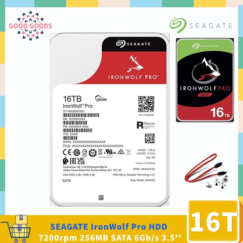 Seagate IronWolf Pro (ST16000NT001)16TB HDD 7200 RPM 256MB แคช SATA 6Gb/s 3.5" ฮาร์ดไดรฟ์ภายใน