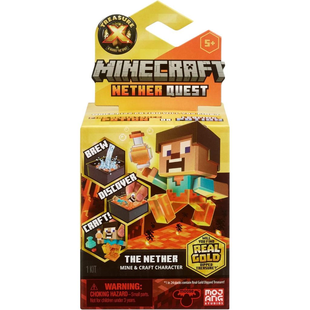Treasure X Minecraft Nether Quest Mine and Craft Character Pack 10 ระดับการผจญภัย ตัวละคร Minecraft ของสะสมเบียร ์ และสมบัติจุ ่ มทองคําแท ้