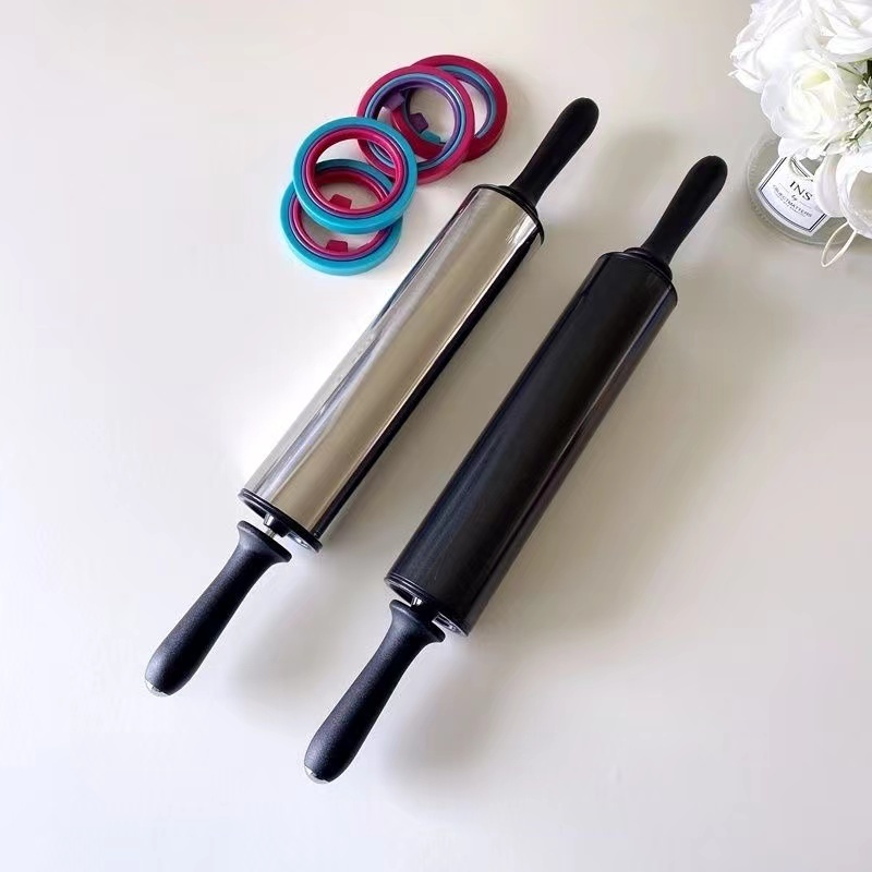 36.6 ซม.สแตนเลส Rolling Pin 3 ขั ้ นตอนปรับความหนาแป ้ ง Pin แป ้ งแป ้ ง Roller ประเภท